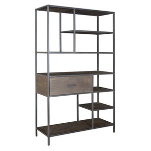 70" Lemuel 1 Drawer Bookcase Gray - Treasure Trove Accents: Multi-Level, Iron Frame, No Assembly Required - 1 of 4
