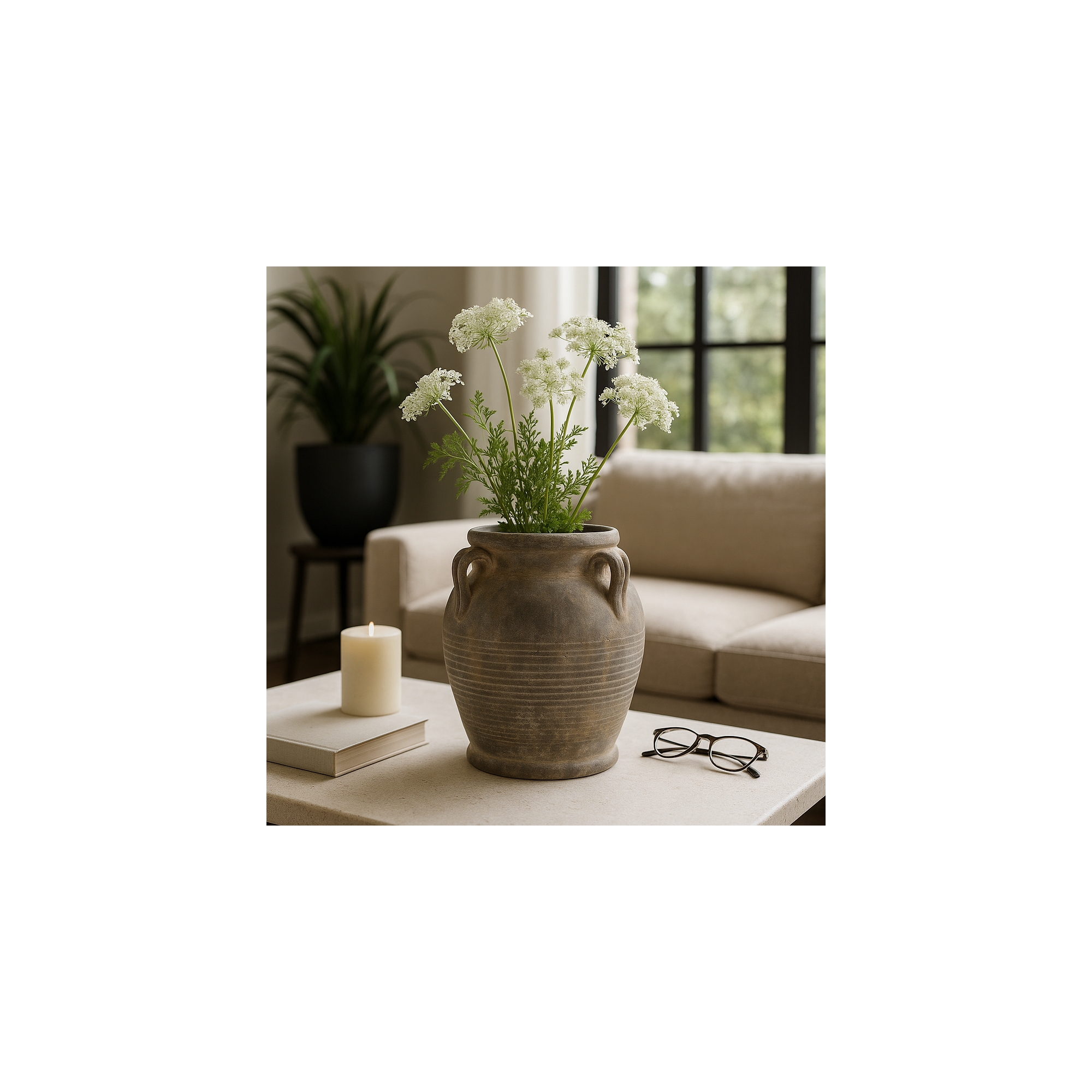 Decorative Terracotta Vase with Handles for Living Room Decor - Home Decor Accents for Bedroom, Entryway Table, and Office -10", Brown