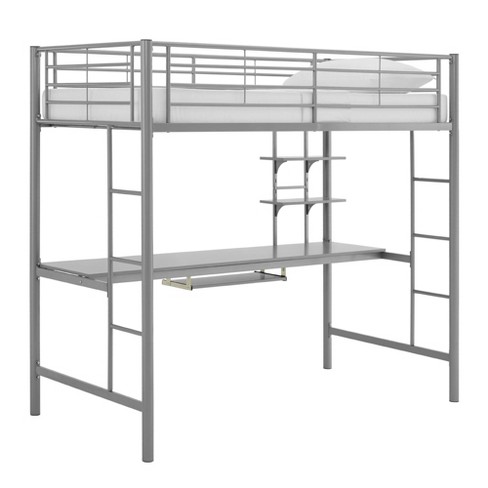Full Analise Kids' Metal Loft Bed With Wood Desk Silver - Saracina Home ...