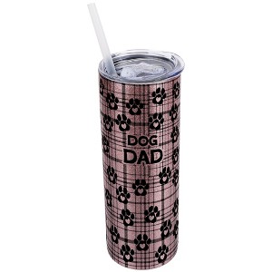 Elanze Designs Plaid Paw Prints Bubblegum Pink 20 Ounce Double Wall Stainless Steel Glitter Travel Tumbler With Sliding Lid And Straw, Dog Dad - 1 of 4