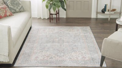 Nicole Curtis Grey 4' x 6' Machine Washable Vintage Medallion Area Rug