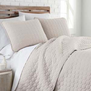 FIONECA Luxury Round Quilted Silky Soft Reversible Microfiber Quilt Set White - 1 of 4