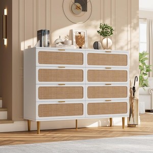 Rattan 8 Drawer Dressers for Bedroom, Tall Dresser with Deep Drawers, Large Chest of Drawers for Closet with Wide Top - 1 of 4