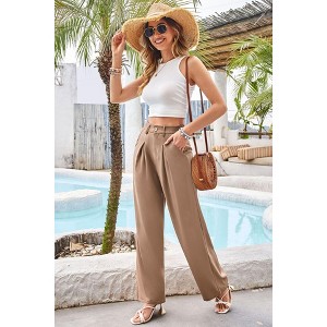 high waisted khaki dress pants High‐Waist Straight Work Pants with Pockets – Tailored Office Trousers Dark blue / XS / Tall (32) main image 0