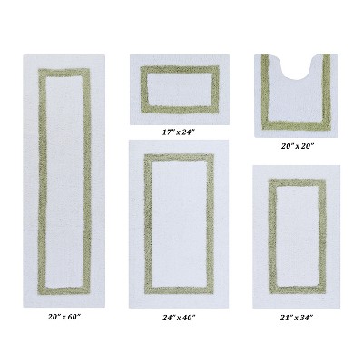 Hotel 5 PC Bath Rug 100% Premium Cotton Tufted Weave Two Tone Reversible Bathroom Rug, Super Soft Absorbent, Machine Washable Bath Mat