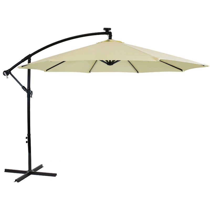 Sunnydaze Outdoor Steel Cantilever Offset Patio Umbrella with Solar LED Lights, Air Vent, Crank, and Base - 9', 1 of 17