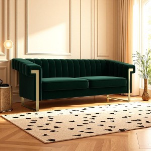 VASIP Luxury Blue Velvet Chesterfield Sofa,3-Seater with Gold Metal Legs and Channel Tufted Back,for Living Room,Office - 1 of 4
