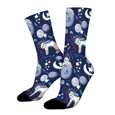 Space Sloth Women Printed Crew Socks Funny Funky Socks Soft Polyester Novelty Gifts for Artists Men