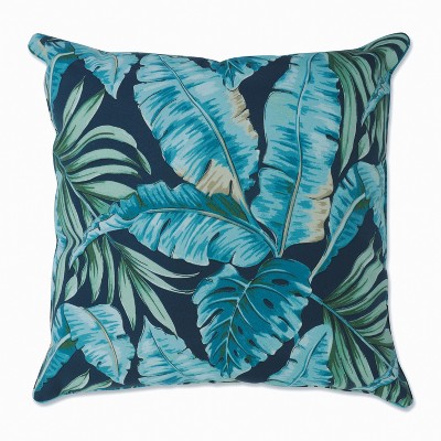 25" Outdoor/Indoor Floor Pillow Tortola Midnight Blue - Pillow Perfect: Weather-Resistant, Botanical Theme
