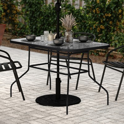 Black Steel Frame Rectangular Patio Table with Clear Glass Top