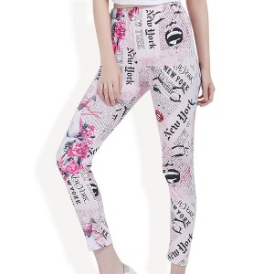 Anna-Kaci Active Women's High Rise Printed Leggings with New York Week Newspaper Graphic - 1 of 4