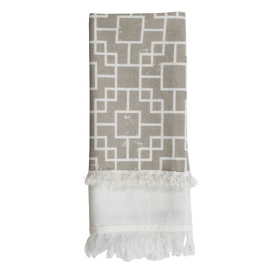 Trellis Pattern 27 x 18 Inch Woven Kitchen Tea Towel with Hand Sewn Fringe - Foreside Home & Garden