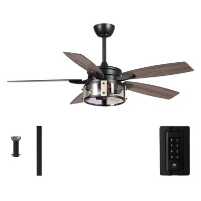 Parrot Uncle 52" Black Ceiling Fan with Light and Remote Control for Bedroom Living Room