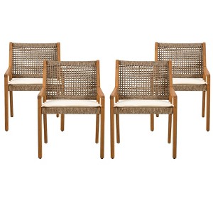 NAYSAYE Patio Dining Sets Outdoor Acacia Wood Wicker Dining Chairs with Cushions for Garden Patio, Brown and Cream, 23.5"*21.25"*32" - 1 of 4