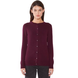 JENNIE LIU Women's 100% Cashmere Button Front Long Sleeve Crewneck Cardigan Sweater - 1 of 3