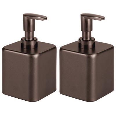mDesign Compact Square Metal Refillable Soap Dispenser Pump, 2 Pack