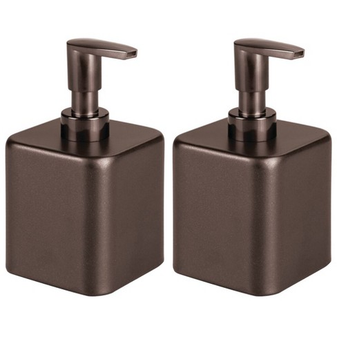mDesign Square Glass Refillable Soap Dispenser Pump Sand Brown/Bronze 2 Pack 