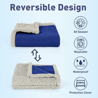 Navy Waterproof Reversible Pet Blanket with Sherpa Fleece