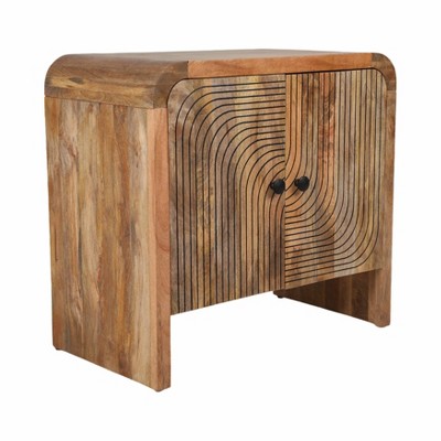 Artisan Mango Wood Carved Front Waterfall Edge Cabinet