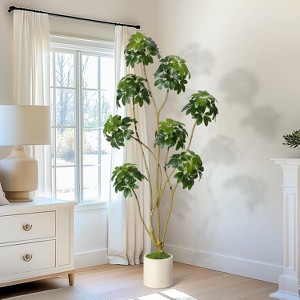 5/6/7ft Artificial Umbrella Schefflera Tree in White Pot with Multiple Trunks Design, Faux Floor Tree Fake Trees for Home Offices Porch Decor - 1 of 4