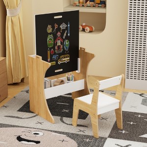 Kids Montessori Weaning Table and Chair Set, Wooden Toddler Table and Chair Set Kids Activity Table Step Stools - 1 of 4