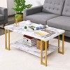 Tangkula Modern Coffee Table Faux Marble Top Accent Cocktail Table w/Gold 2-Tier Side Table w/ Open Storage Shelf - 2 of 4