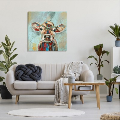Colorful Cow Animal Canvas Wall Art, 30" x 30"