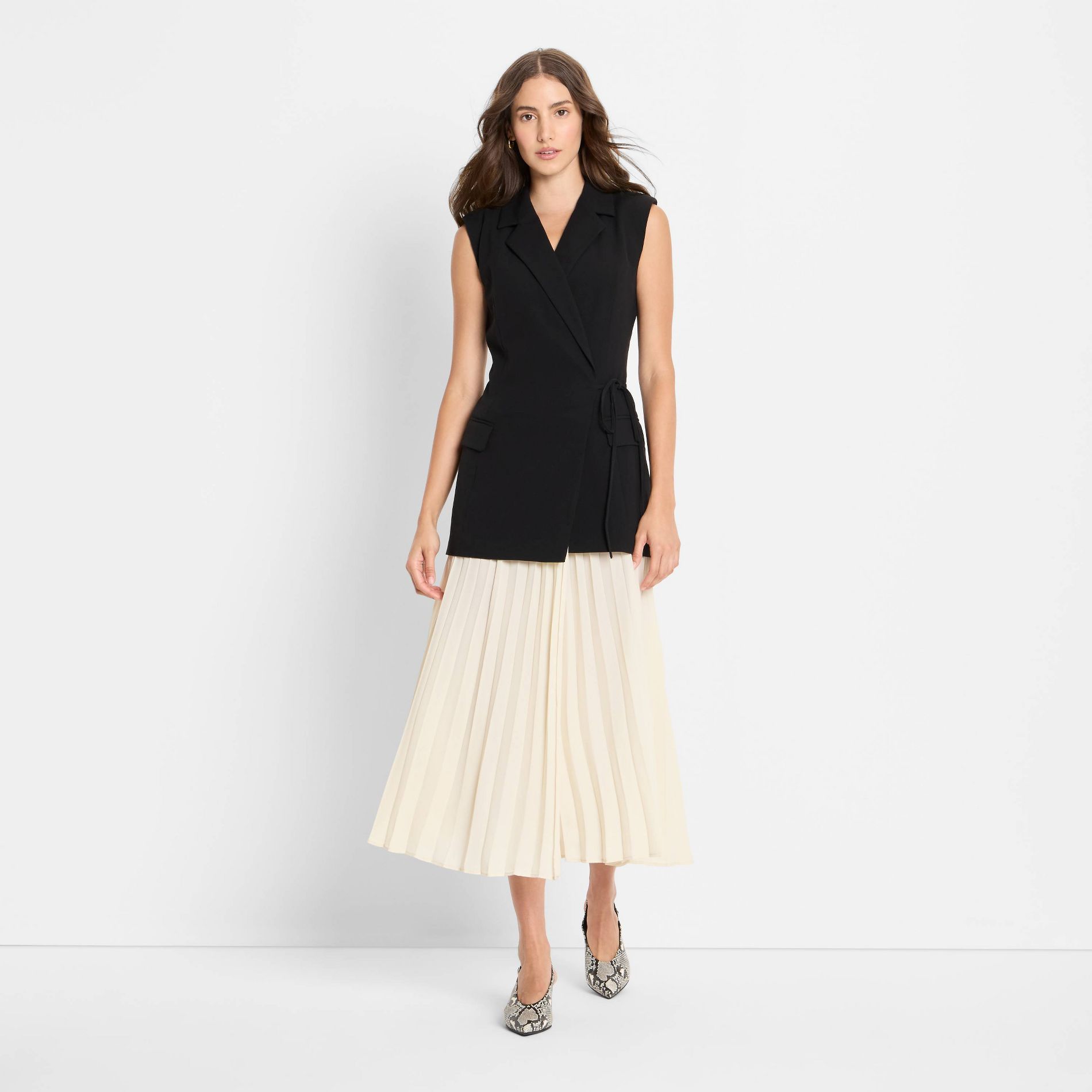 Women's Pleated Midi A-Line Dress - Future Collective Black
