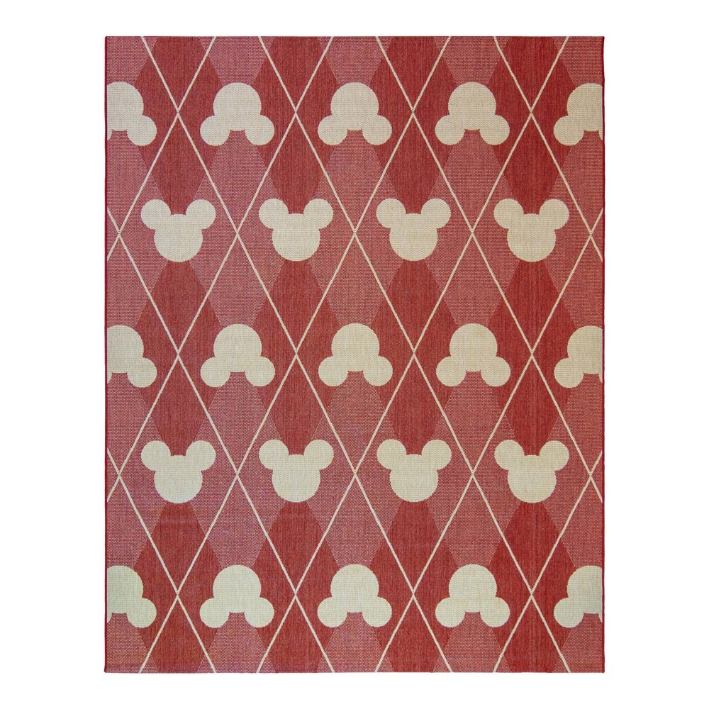 8'x10' Mickey Mouse and Friends Argyle Outdoor Rug Red