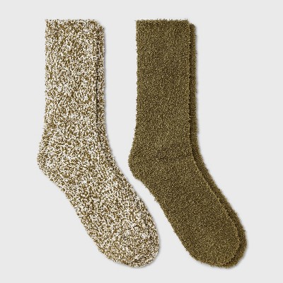 Women's Marled 2pk Cozy Crew Socks - Auden™ Olive Green 4-10