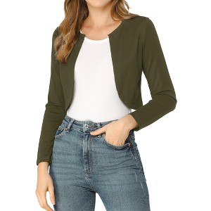 INSPIRE CHIC Women's Solid Open Front Curved Hem Stretchy Fabric Crop Bolero Shrug - 1 of 4