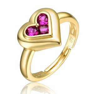 Romantic 14k Yellow Gold Plated Promise Ring with Ruby Cubic Zirconia Cluster and Heart-Shaped Halo for a Stunning and Elegant Declaration of Love - 1 of 3