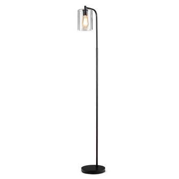 Tangkula Modern Tall Pole Floor Lamp with Hanging Glass Shade, E26 Base & Foot Switch, Industrial Standing Tall Lighting Black (Bulb Not Included)