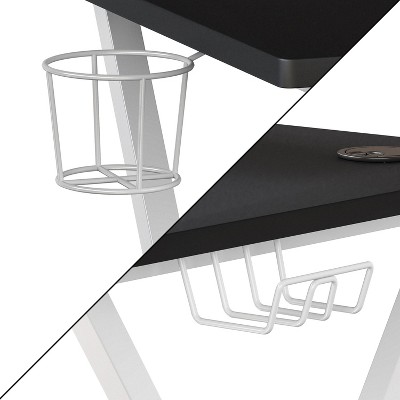 Mallot Dual-Screen Gaming Desk with Cup Holder & Headphone Hook - Black/White