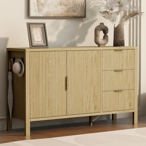 55'' Wave Pattern Sideboard Buffet with 3 Drawers & Dual Doors, American Traditional Storage Cabinet for Dining Room-3irtyhousy - 1 of 4