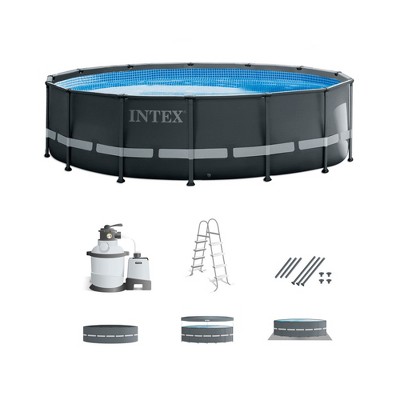 Intex Ultra XTR Frame 14'x42" Round Above Ground Outdoor Swimming Pool Set with Sand Filter Pump, Ground Cloth, Ladder, and Pool Cover