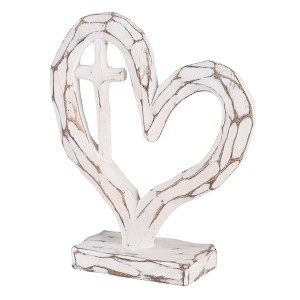 Dicksons Carved Heart with Cross, Distressed White, 6 x 5 inch Resin, Pedestal Table Top, Inspirational, Decorative Figurine - 1 of 1