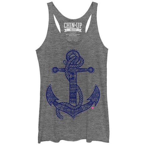 Women's Chin Up Henna Anchor Racerback Tank Top - Gray Heather - Large ...