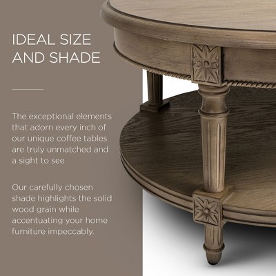 Pullman Antiqued Grey Round Wooden Coffee Table with Shelf
