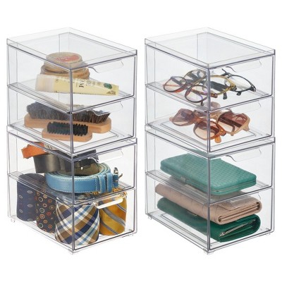 mDesign Stackable Plastic Storage Closet Bin w/ Pull-Out Drawers, 4 Pack, Clear