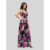 24seven Comfort Apparel Womens Black and Pink Print V Neck Empire Waist Sleeveless Maxi Dress - 2 of 4