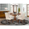 Boho Kitchen Table Set 5pc Round 42" Table w/ Drop Leaves & 4 Cream Linen Chairs - 2 of 4