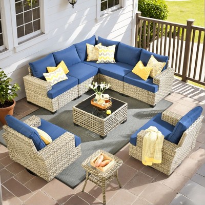 XIZZI Versatile Outdoor Rattan Sectional Sofa Set Collection, 8/9/10-Piece Set w/ Comfy Swivel Chairs, Perfect for Patio Relaxation and Entertaining