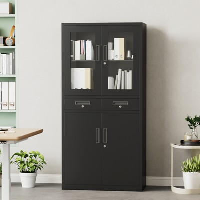 Metal Storage Cabinet, 71" Locking Storage Cabinet with 2 Adjustable Shelves & 2 Drawers for Office, Home, School, Garage, Black
