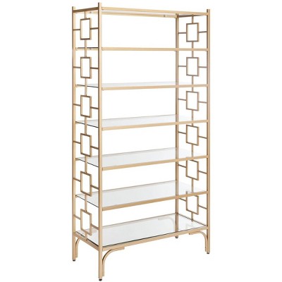 Brooklyn Gold Quatrefoil 7-Tier Glass Etagere Bookcase
