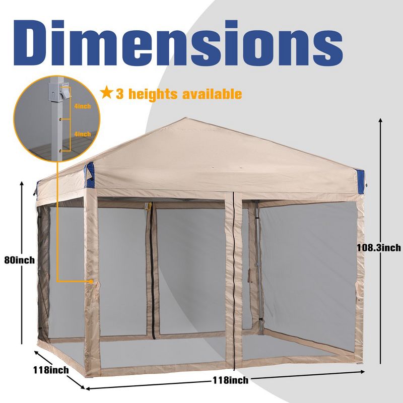 Aoodor 10' x 10' Pop Up Canopy Tent with Removable Mesh Sidewalls, Portable Instant Shade Canopy with Roller Bag, 4 of 8