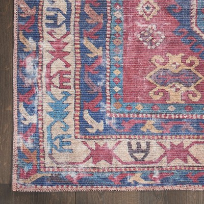 Nicole Curtis Red and Navy Floral Cotton Chenille 6' x 9' Area Rug