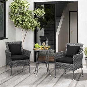 Costway 3 PCS Patio Furniture Set with Cushioned Patio Chairs & Tempered Glass Coffee Table Grey/Navy/White/Black - 1 of 4