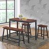 Costway 4 Pcs Solid Wood Counter Height Table Set w/ Height Bench & Two Saddle Stools Brown - 3 of 4