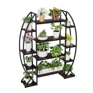 Artloge XXL 5 Tiers Half-Moon Plant Stand Industrial Style Metal Flower Rack for Indoor Outdoor Use, Heavy Duty & Space-Saving Design - 1 of 4